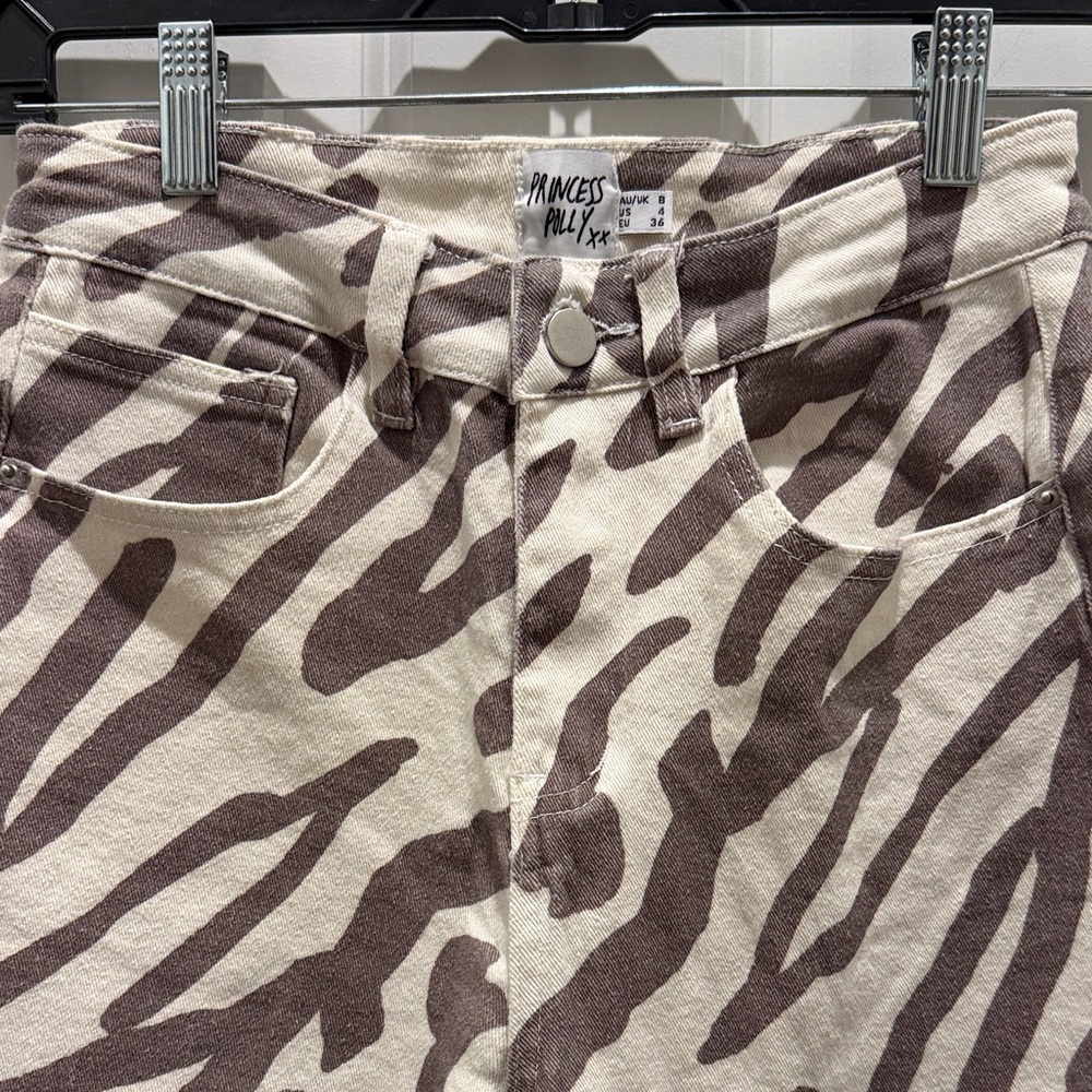 Princess Polly Brown and Cream Zebra Print Pants Size 4